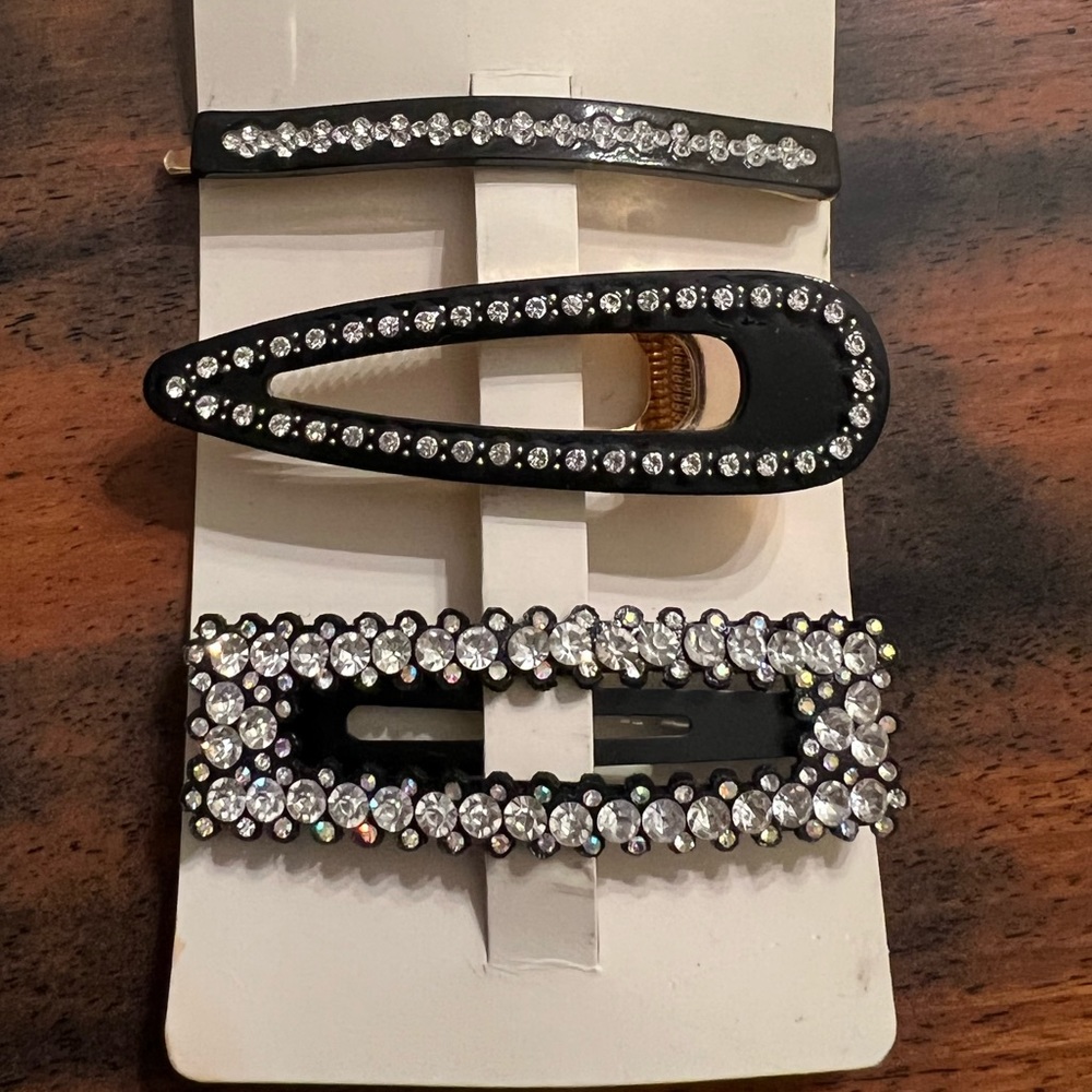 Crystal and black hair accessories